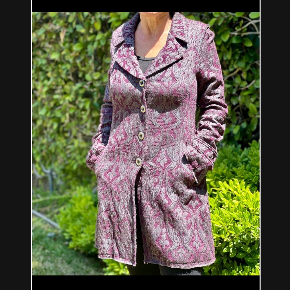 Free People Purple Jacket/Blazer Knee Length Size 6